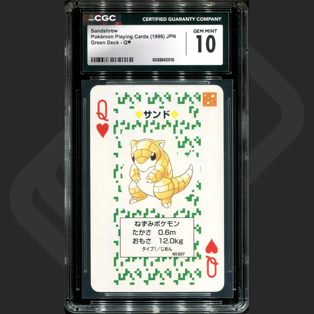 Pokemon - Japanese Playing Cards Green Deck Queen Hearts (1996) - Sandshrew - CGC - Grade 10