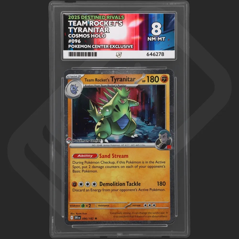 Pokemon - Destined Rivals - Team Rocket's Tyranitar - 096/182 - Pokemon Center Exclusive - Ace Grading - Grade 8