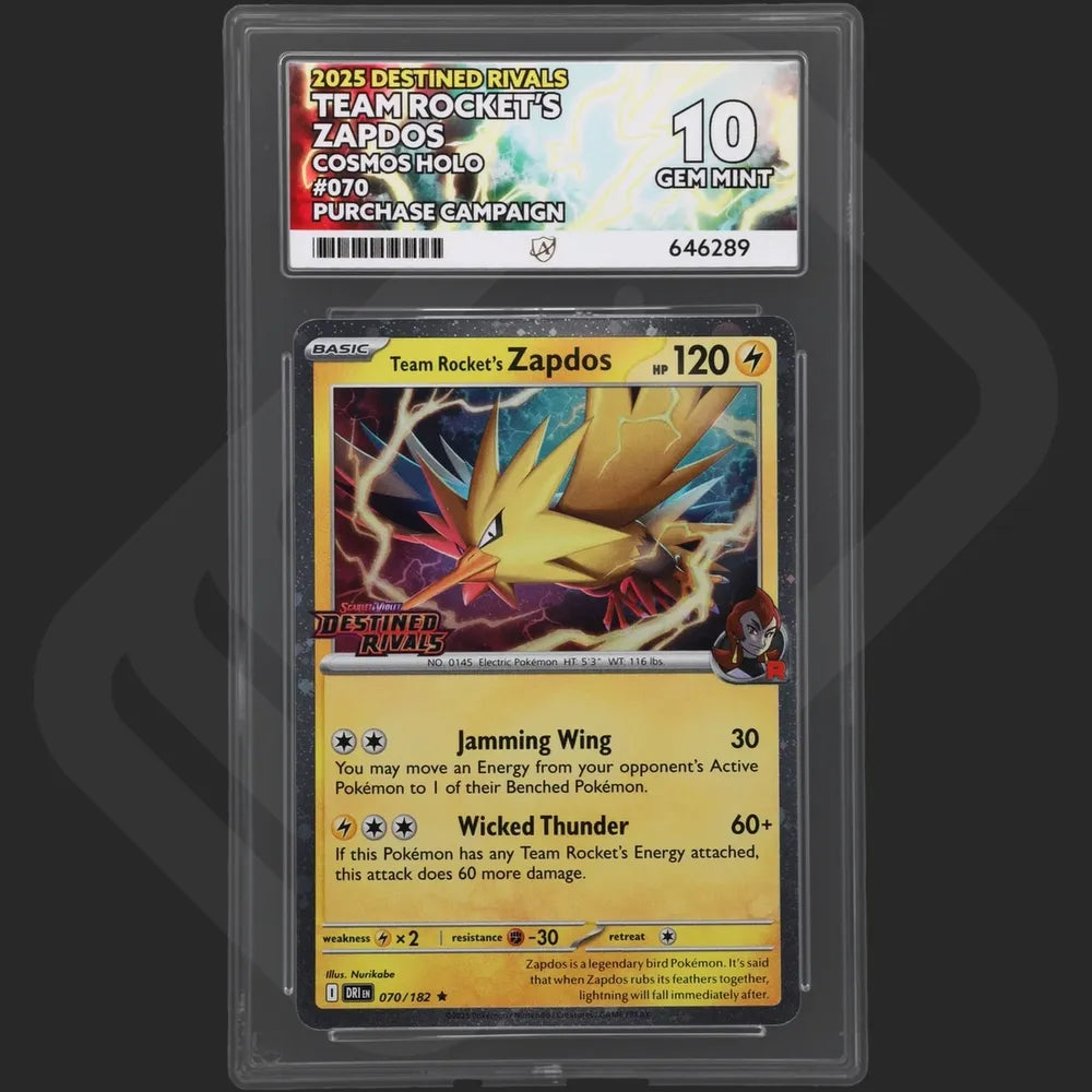 Pokemon - Destined Rivals - Team Rocket's Zapdos - 070/182 - Purchase Campaign - Ace Grading - Grade 10