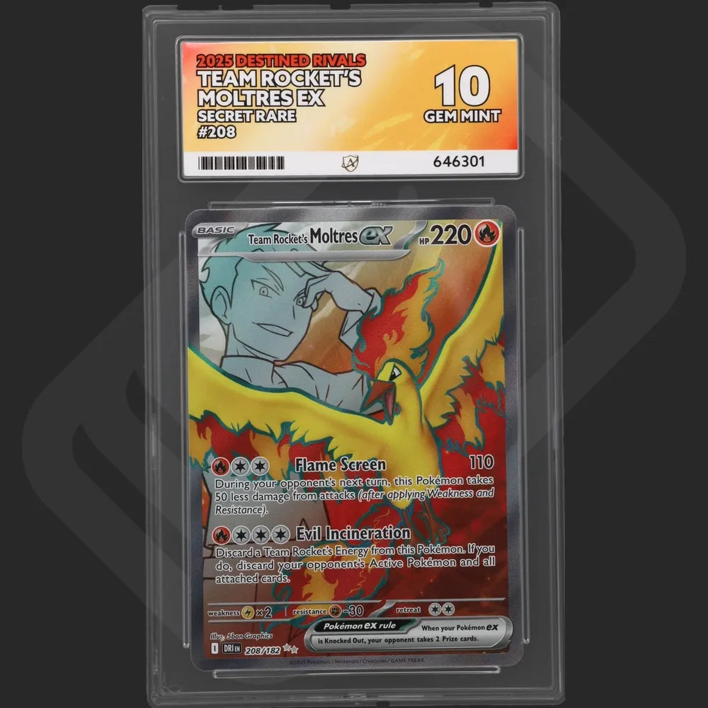 Pokemon - Destined Rivals - Team Rocket's Moltres ex - 208/182 - Ace Grading - Grade 10