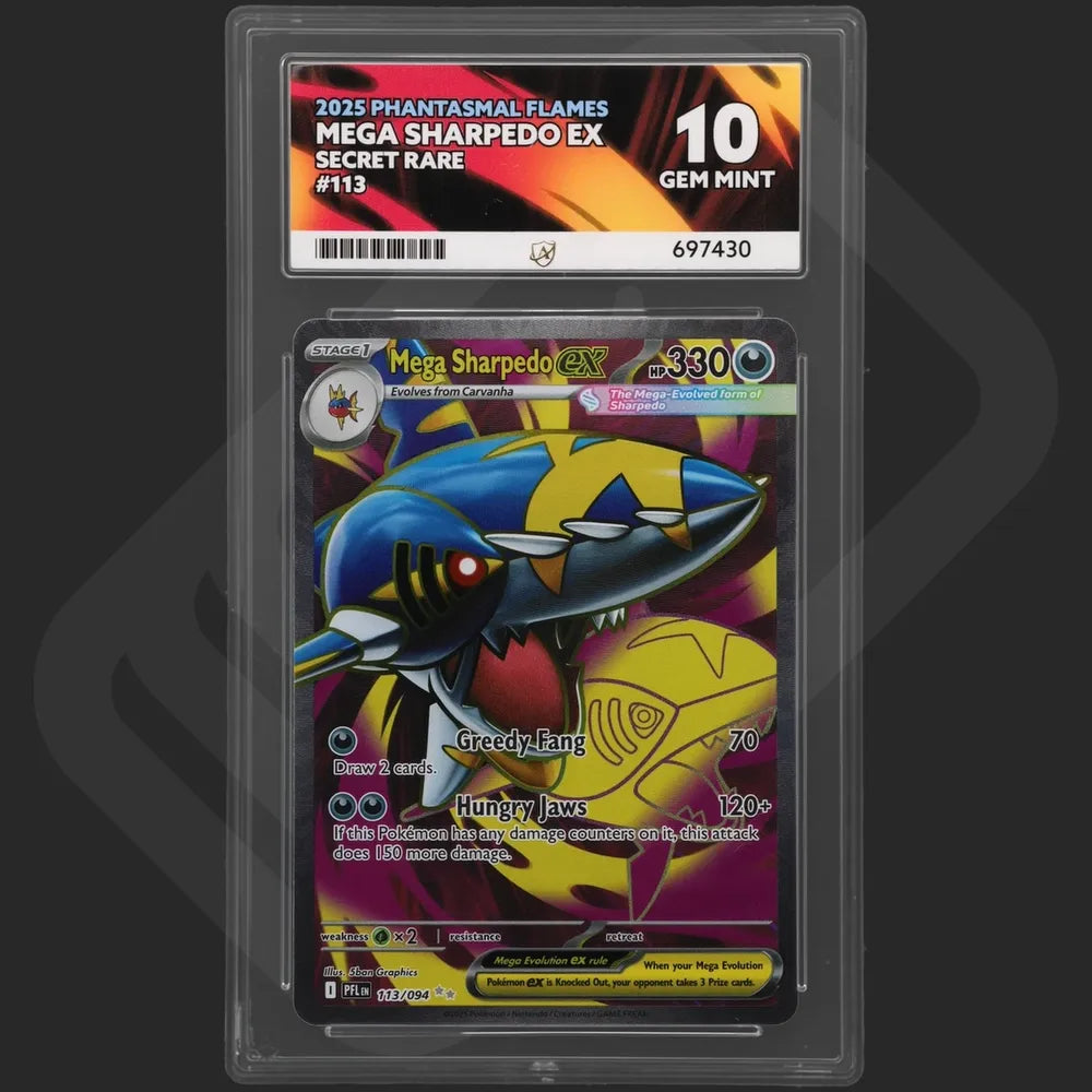 Pokemon - Phantasmal Flames - Mega Sharpedo ex - 113/094 - Ace Grading - Grade 10