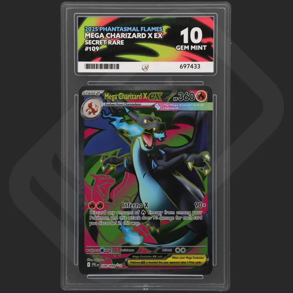 Pokemon - Phantasmal Flames - Mega Charizard X ex - 109/094 - Ace Grading - Grade 10