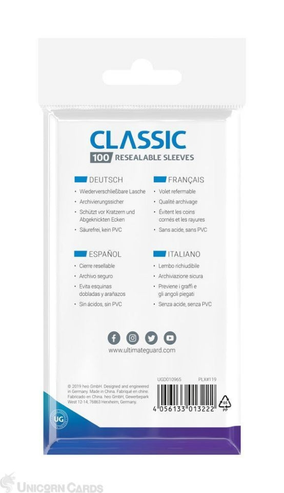 Ultimate Guard - Classic Resealable Sleeves - Pack of 100