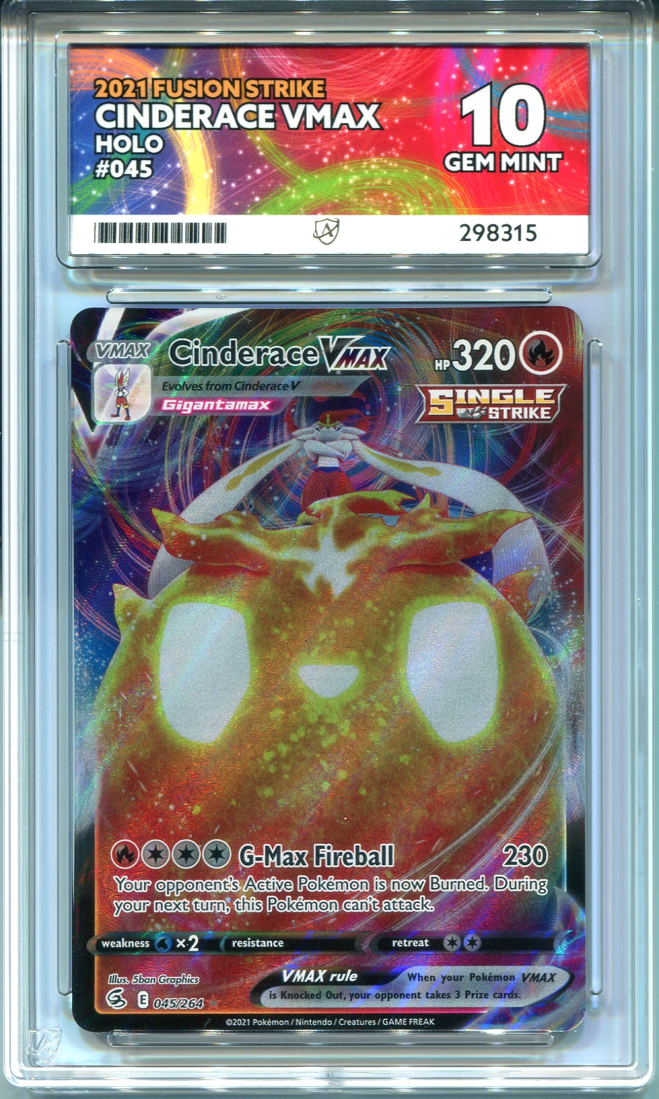 Pokemon - Fusion Strike - Cinderace VMAX - 045/264 - Ace Grading - Grade 10 Gem Mint