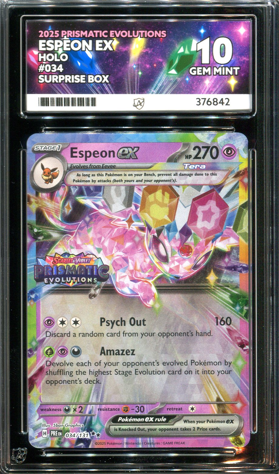 Pokemon - Prismatic Evolutions - Espeon ex - Surprise Box Stamped - 034/131 - Ace Grading - Grade 10 Mint