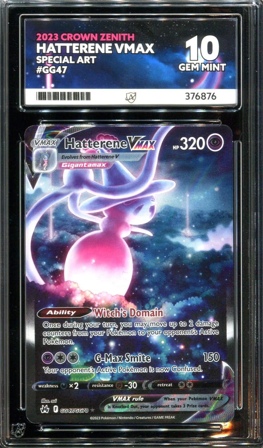 Pokemon - Crown Zenith - Hatterene VMAX - GG47/GG70 - Ace Grading - Grade 10 Mint
