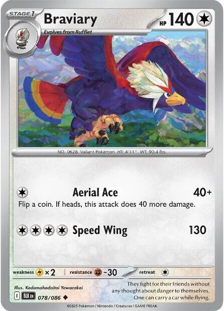 Pokemon - Scarlet & Violet - Black Bolt - Braviary - 078/086 - Reverse Holofoil