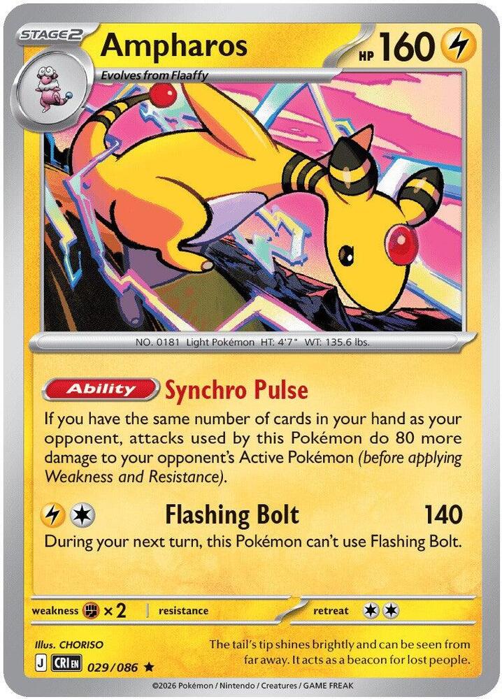 Ampharos 029/086 Reverse Holofoil — Chaos Rising Pokémon card
