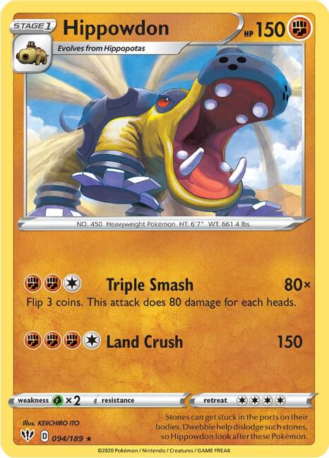 Pokemon - Darkness Ablaze - Hippowdon - 094/189 - Reverse Holofoil