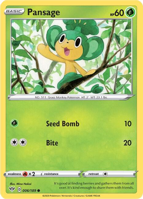 Pokemon - Darkness Ablaze - Pansage - 006/189 - Reverse Holofoil