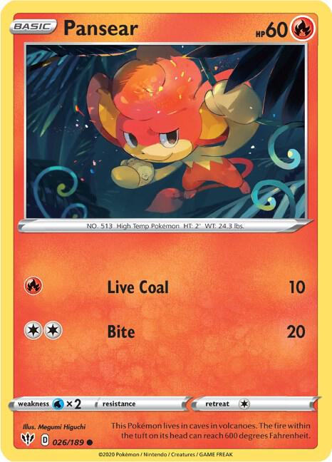 Pokemon - Darkness Ablaze - Pansear - 026/189 - Reverse Holofoil