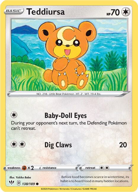 Pokemon - Darkness Ablaze - Teddiursa - 138/189 - Reverse Holofoil