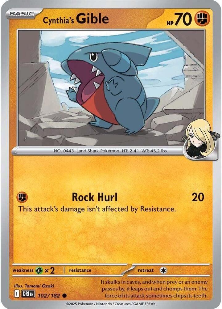 Pokemon - Destined Rivals - Cynthia's Gible - 102/182 - Reverse Holofoil