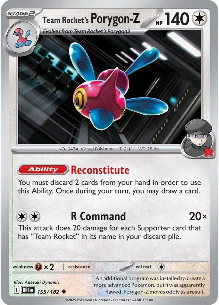 Pokemon - Destined Rivals - Team Rocket's Porygon-Z - 155/182 - Reverse Holofoil