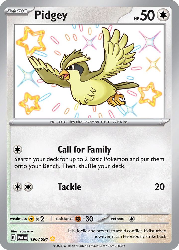 Pokemon - Paldean Fates - Pidgey - 196/091 - Holofoil