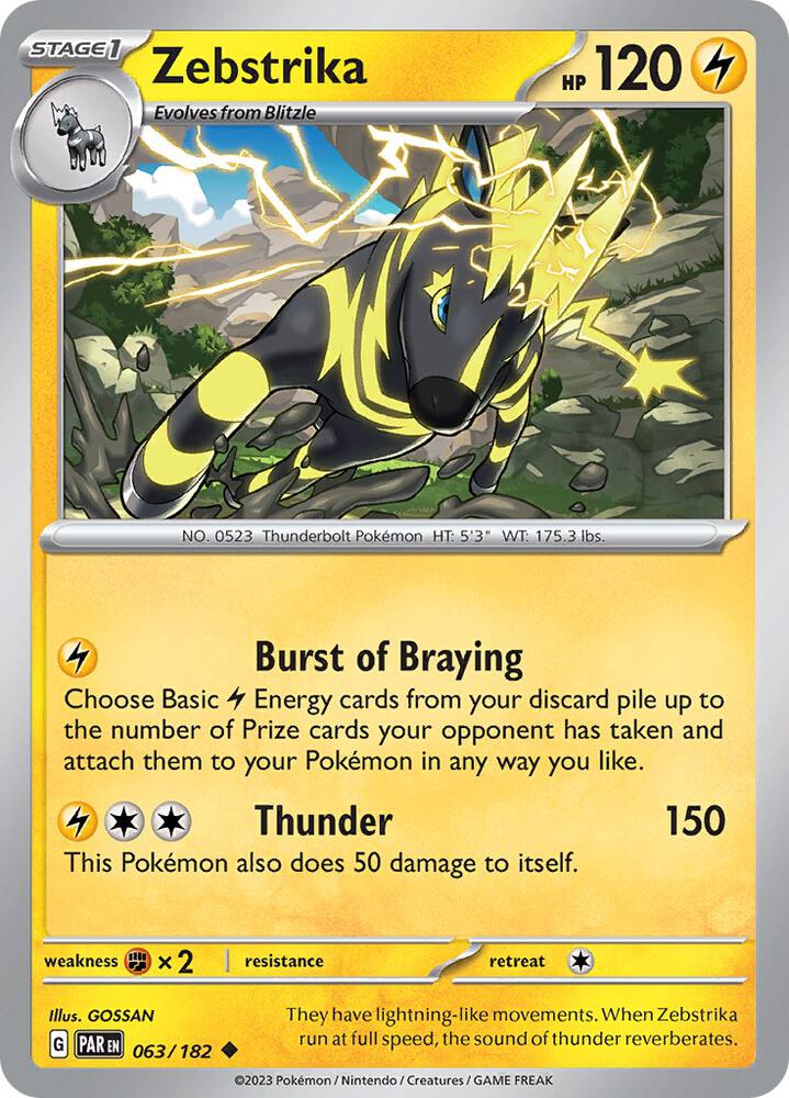 Pokemon - Paradox Rift - Zebstrika - 063/182 - Reverse Holofoil