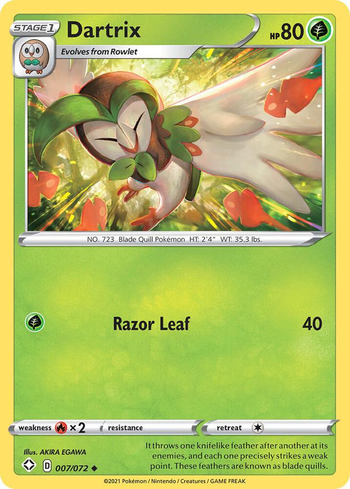 Pokemon - Shining Fates - Dartrix - 007/072 - Reverse Holofoil
