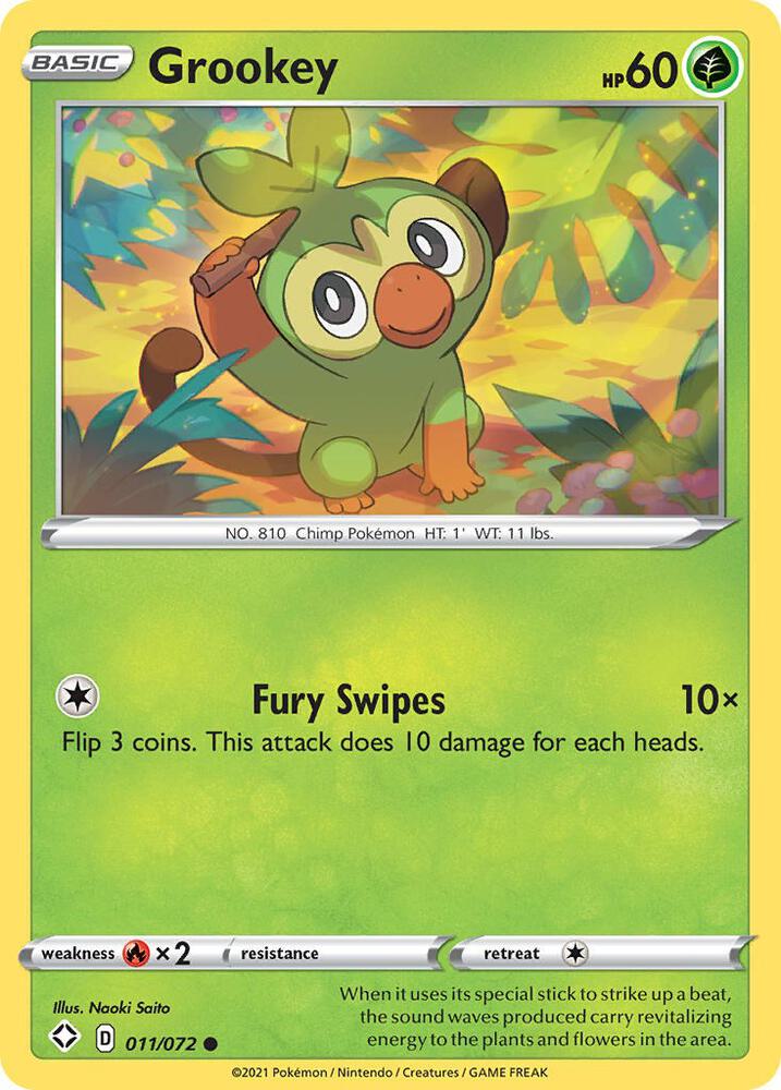Pokemon - Shining Fates - Grookey - 011/072 - Reverse Holofoil