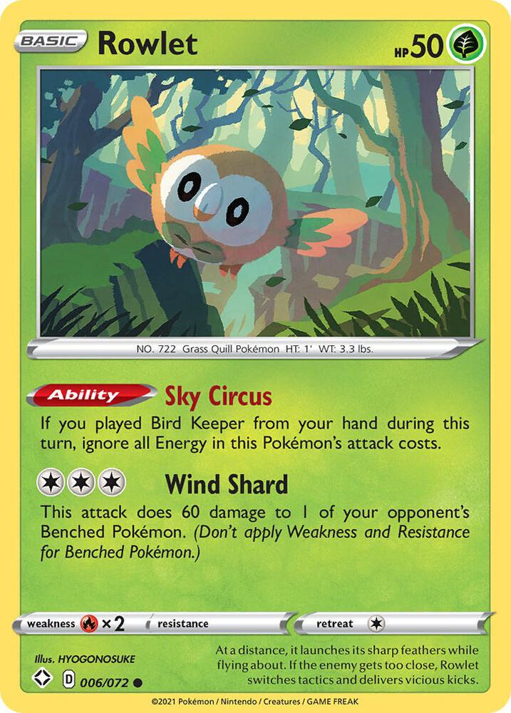 Pokemon - Shining Fates - Rowlet - 006/072 - Reverse Holofoil
