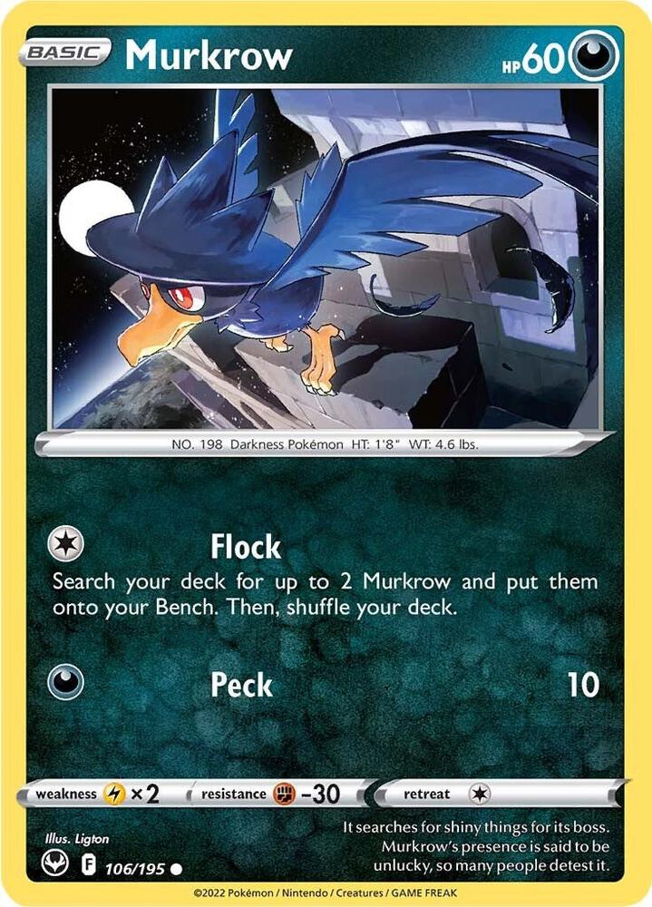 Pokemon - Silver Tempest - Murkrow - 106/195 - Reverse Holofoil