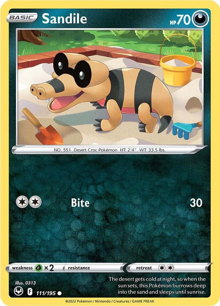 Pokemon - Silver Tempest - Sandile - 111/195 - Reverse Holofoil