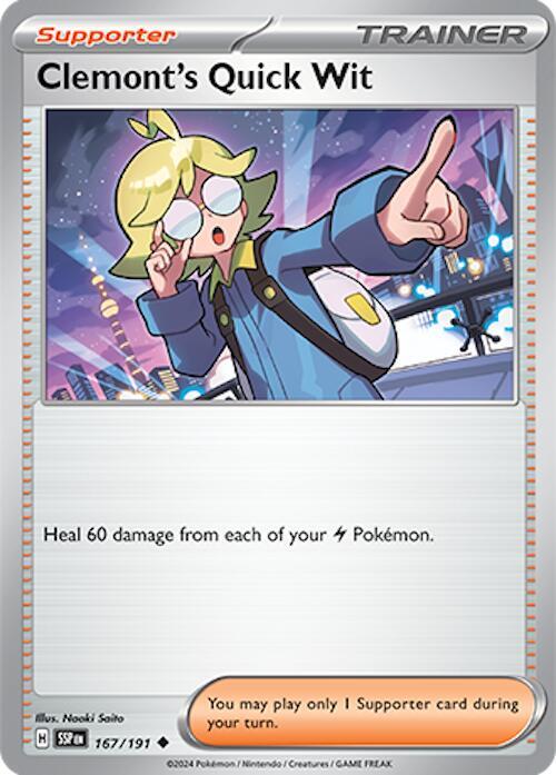 Pokemon - Surging Sparks - Clemont's Quick Wit - 167/191 - Reverse Holofoil