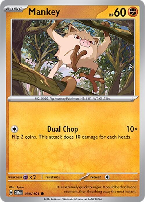 Pokemon - Surging Sparks - Mankey - 098/191 - Reverse Holofoil
