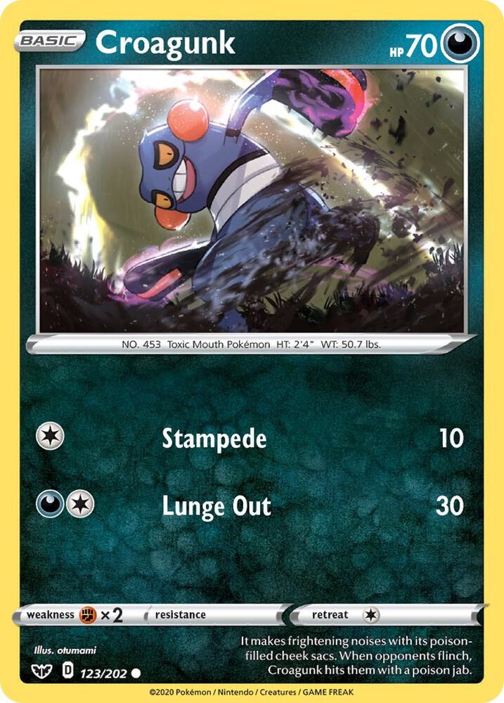 Pokemon - Sword & Shield - Croagunk - 123/202 - Reverse Holofoil