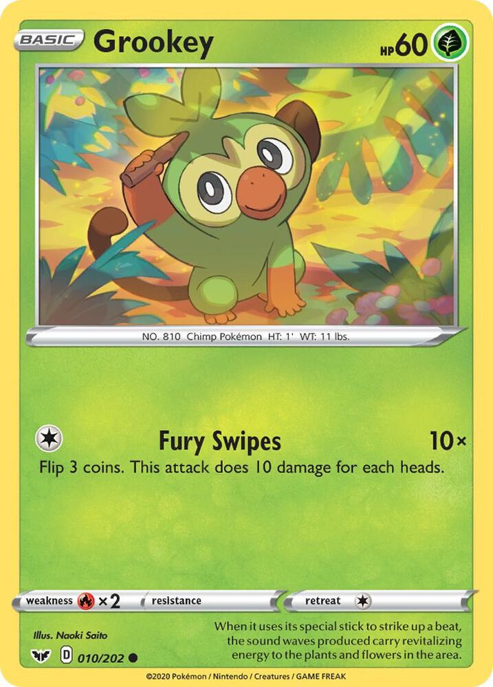 Pokemon - Sword & Shield - Grookey - 010/202 - Reverse Holofoil
