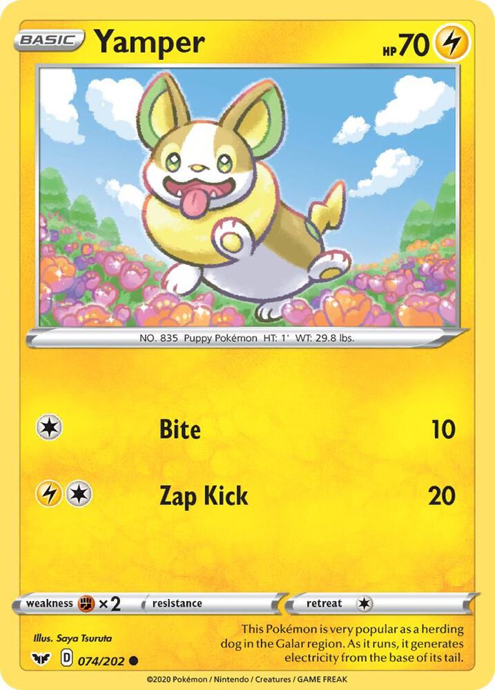 Pokemon - Sword & Shield - Yamper - 074/202 - Reverse Holofoil