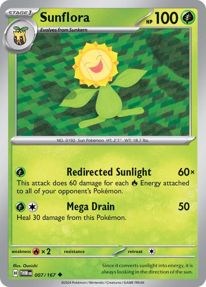 Pokemon - Twilight Masquerade - Sunflora - 007/167 - Reverse Holofoil