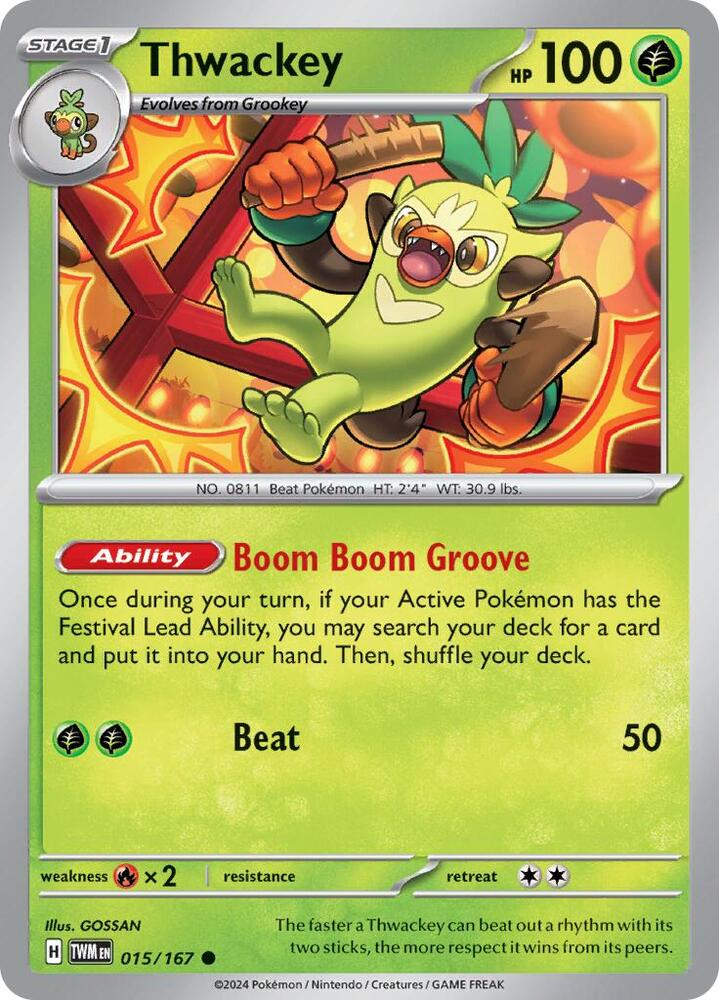 Pokemon - Twilight Masquerade - Thwackey - 015/167 - Reverse Holofoil