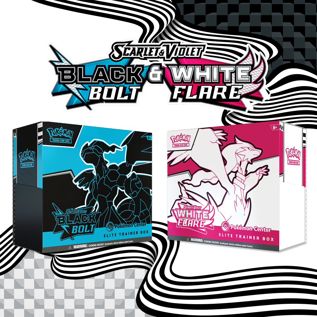 Pokémon Center Drops Stamped Black Bolt & White Flare ETBs — With Pokémon Center Drops Stamped Black Bolt & White Flare ETBs — With