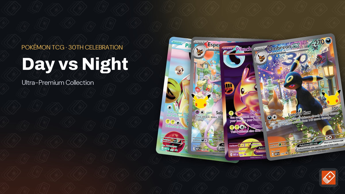 Pikachu ex, Espeon ex, Pikachu ex and Umbreon ex promo cards from the Pokémon TCG 30th Celebration Ultra-Premium Collections