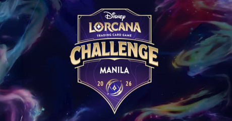 Disney Lorcana Challenge Manila 2026 official tournament logo with golden decorative border and purple background