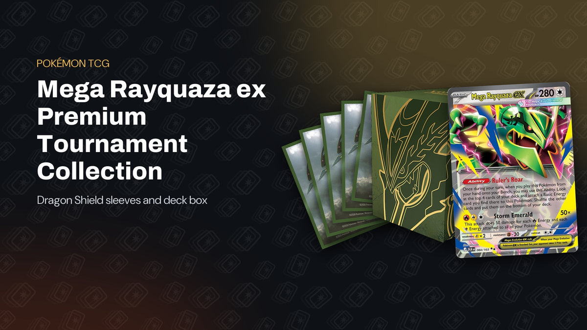 Pokémon TCG Mega Rayquaza ex Premium Tournament Collection: Dragon Shield sleeves, Dragon Shield deck box and Mega Rayquaza ex card