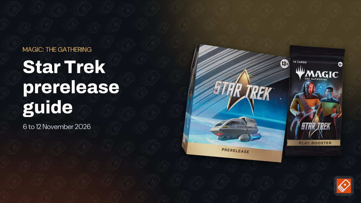MTG Star Trek Prerelease Pack box and a Star Trek Play Booster pack on a dark Collector's Edge background