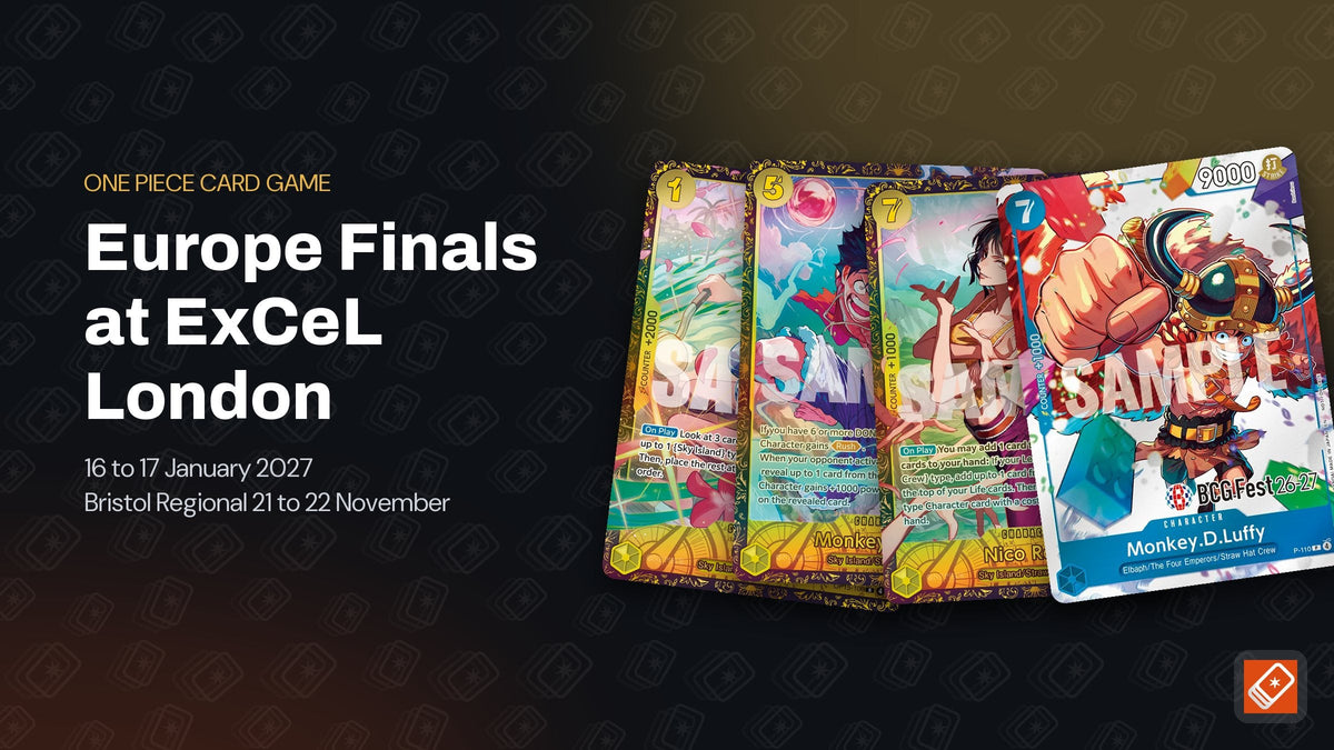 One Piece Card Game Regionals prize cards Nami, Monkey.D.Luffy and Nico Robin with the BCG Fest 26-27 P-110 Luffy promo
