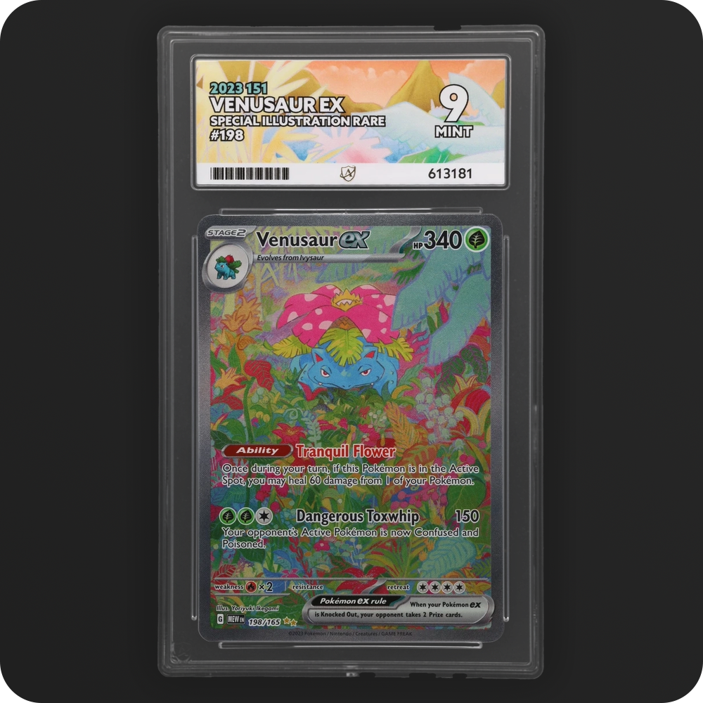 Venusaur ex 198/165 151 Ace Grading 9 slab, front