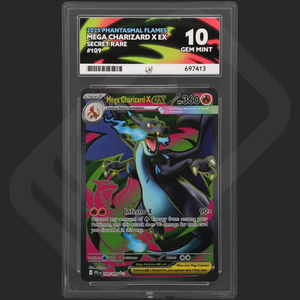 Pokemon - Phantasmal Flames - Mega Charizard X ex - 109/094 - Ace Grading - Grade 10