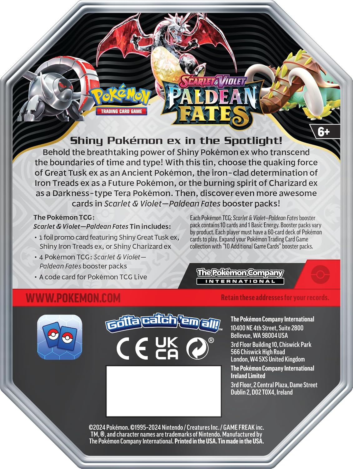 Pokemon TCG: Paldean Fates - 4-Booster Tin - Shiny Iron Treads