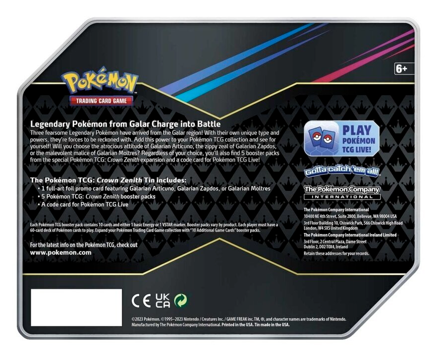 Pokemon TCG: Crown Zenith - 5-Booster Tin - Galarian Articuno