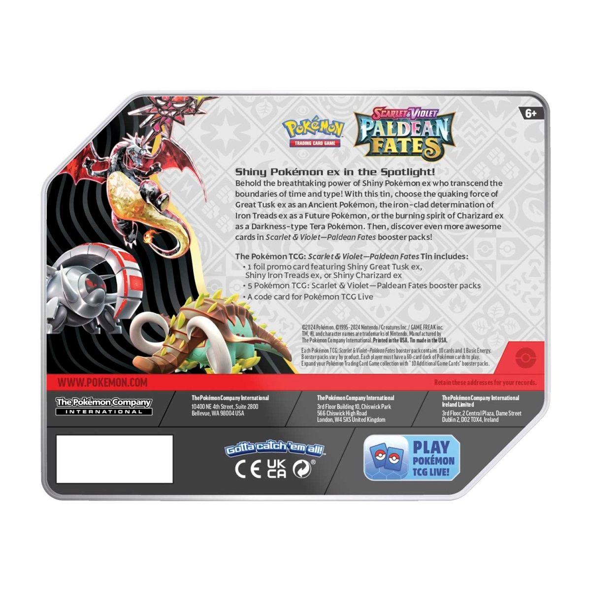 Pokemon TCG: Paldean Fates - 5-Booster Tin - Shiny Iron Treads