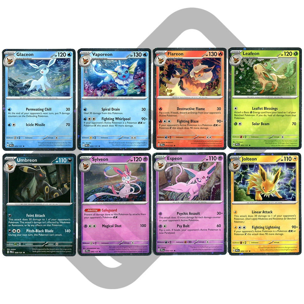 Pokemon TCG: Prismatic Evolutions - Mini Tin Promos - Complete Set of 8 - Cosmo Holo
