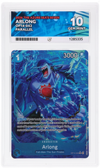 Arlong OP14-042 The Azure Sea's Seven Ace Grading 10, close-up front view of the certified slab