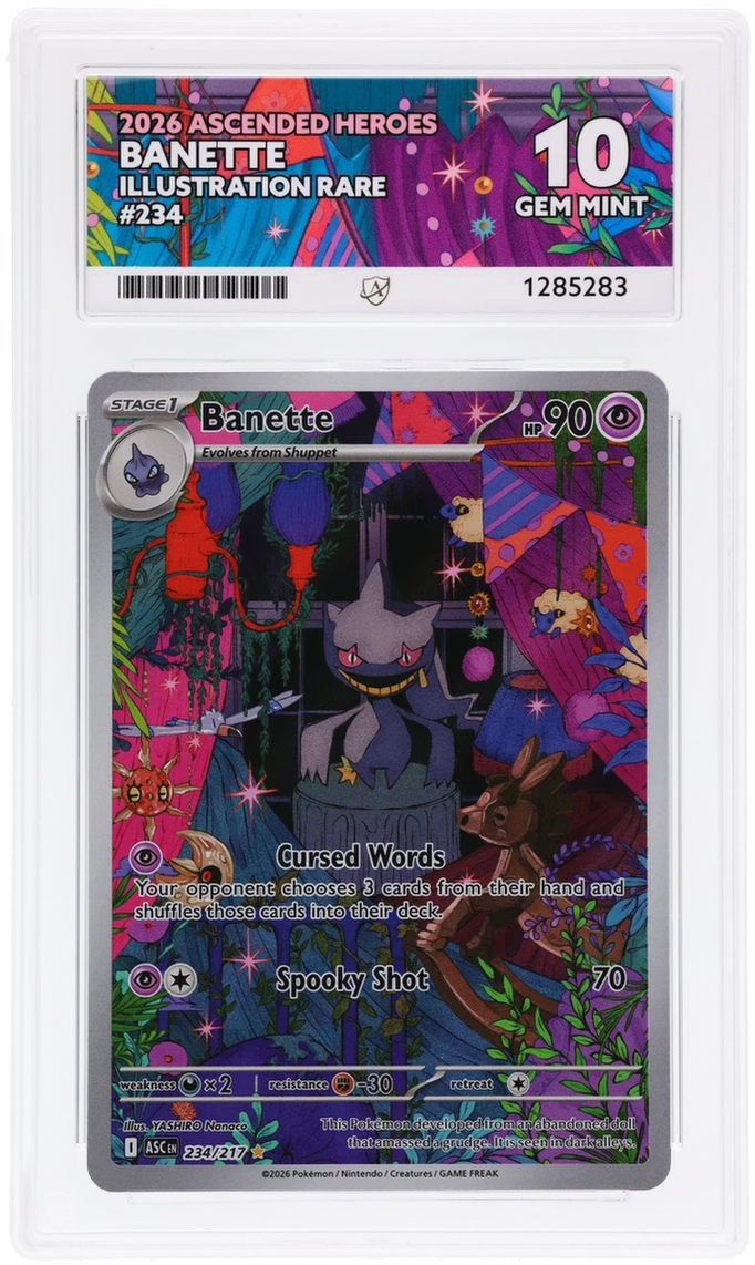 Banette 234/217 Ascended Heroes Ace Grading 10, close-up front view of the certified slab
