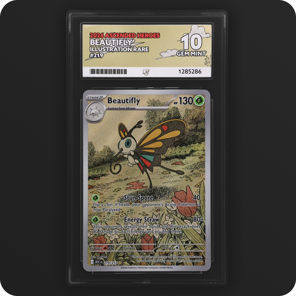 Beautifly 219/217 Ascended Heroes Ace Grading 10, front of the graded slab