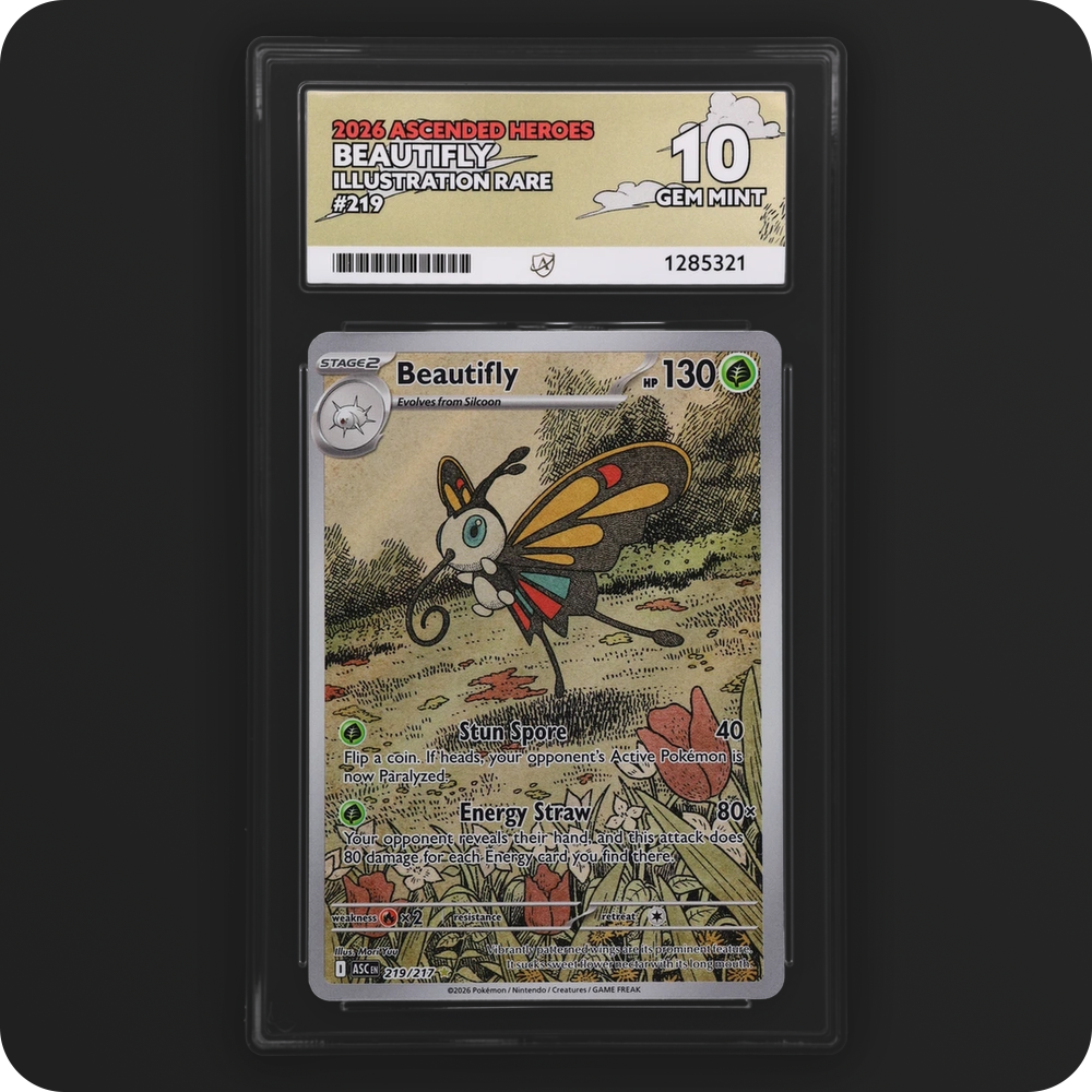 Beautifly 219/217 Ascended Heroes Ace Grading 10, front of the graded slab
