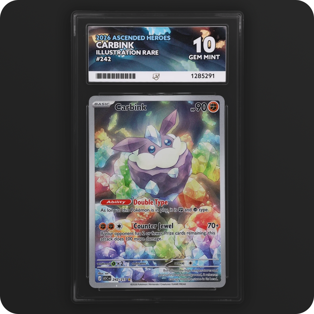 Carbink 242/217 Ascended Heroes Ace Grading 10, front of the graded slab