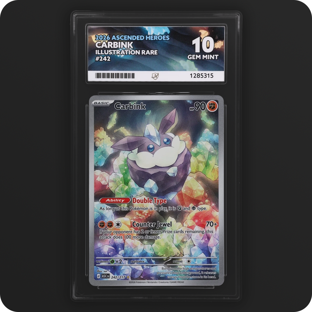 Carbink 242/217 Ascended Heroes Ace Grading 10, front of the graded slab